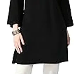 Women's Rayon Black Embroidery Solid Tunic-image-1