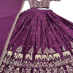 Embroidery Sequence Work Lehenga Choli Unstitch Blouse with Dupatta-picture-15
