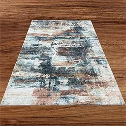 Abstract Area Rug, Modern Design with Blue Grey and Copper Tones, Contemporary Living Room Carpet Bedroom Kids Room Premium Exclusive Rug(4×6)-picture-11