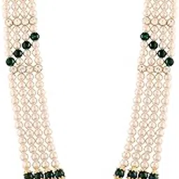 i jewels 4 Layered Traditional Gold Plated Dulha Moti Mala with Stone Maharaja Haar/Groom Necklace For Men (MLP35)-picture-12