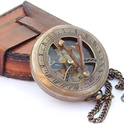 Vintage Solid 100% Brass Sundial Compass with Chain & Leather Pouch - Functional & Decorative Nautical Maritime Collectible for Adventurers & Home Decor(NA1176)-image-20