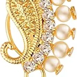 Vighnaharta Gold Plated with Peals Alloy and CZ stone Non Piercing Maharashtrian Nath Nathiya./ Nose Pin valentine day gift valentineday gift for her gift for him gift for women gift for women [VFJ1079NTH-Press-White ]-image-59
