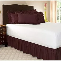 Wine Bed Skirt Ruffle - Dust Ruffle - Easy Fit with 16 Inch Tailored Drop - Shrinkage and Fade Resistant with 600 TC 100% Egyptian Cotton 16'' Frill bedsheet Skirt-image-55