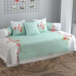 Home Stylish Diwan Set Covers Ezyption Cotton 6 Pieces, Ezyption Cotton Designer Printed Standard Diwan Set (1 Single Bedsheet, 2 Bolster Covers, 3 Cushion Covers (Green)-picture-20