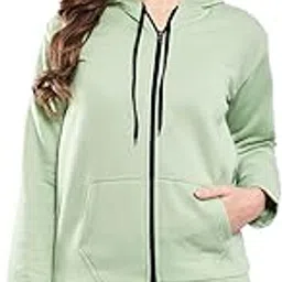 Women's Regular Fit Hooded Neck Cotton Fleece Sweatshirt Full Zipped Hoodie Bottle Green-picture-47