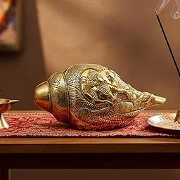 eSplanade Brass Vishnu Laxmi Ksheer Sagar Carved Holy Shankh Sankha Conch Shell | Home Decor | 7" Inches-image-5