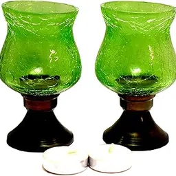 MARBOGLASS India Glass Tea Light Candle Holder 5 inch with Metal Stand (Set of 2) (2 Candle Free) (Green)-picture-29