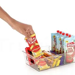 TRUBILLION CrystalStorage, Set of 2 Transparent Food Storage Baskets for Freezer with 3 Compartments,Removable Dividers,Handles,Stackable,Ideal for Kitchen,Fruits,Vegetables (Transparent (Set of 2)) image 1