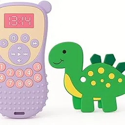 Silicone Baby Teether Pack of 2 – Soft BPA-Free Food Grade Teething Toys for Babies 0–3 Years | Cute Purple Remote & Green Dinosaur Design | Safe, Durable, Washable & Easy to Hold-picture-27