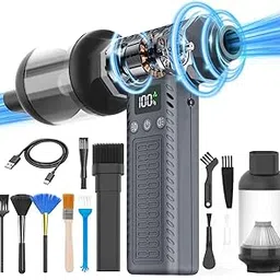 2 in 1 Electric Air Duster and Vacuum 300,000 PRM Powerful Cordless Compressed Air Duster 3 Gear Adjustable Handheld Air Blower,Rechargeable Car Vacuum for Computer,Keyboard,Electronic,Home,Outdoor-image-36