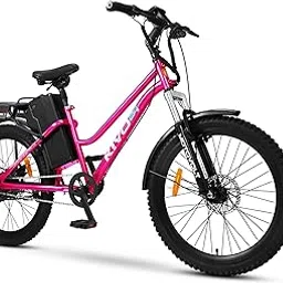 Motovolt Kivo 24 Lite Electric Cycle | 36V 250W BLDC Motor | Up to 45 KM Range | 6Ah Removable Li-ion Battery (IP65, BIS Certified) | 110 kg Payload | Front Suspension | 24” Tyres | Pink-picture-12