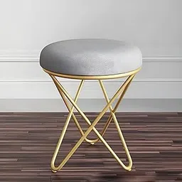CRAFTING DREAMS Metal Sitting Stool for Bedroom & Living Room, Sofa Side Stool, Metal Small Ottoman Footrest Stool, Makeup Chair, Pouf for Office & Home Decoration (Grey)-image-37