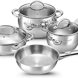 Vinod Letten Stainless Steel Cookware Set - 4 Pcs, Frypan 1.5 L, Kadai 2 L, Saucepan 2.2 L, Saucepot 4.2 Litre with Glass Lid, Even Heating SAS Bottom, Belly Shape, Induction Base, Gift Combo Pack-picture-56