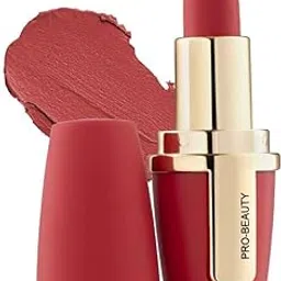 Pro-Beauty Matte Lipstick, Coral Red Shade with Gold Metallic Case-picture-42