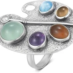 el regalo Artistic Painter’s Palette Finger Ring – Silver Plated Adjustable Ring with Multicolor Stone Cabochons – Unique Bohemian Jewelry for Women & Girls-picture-28