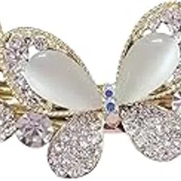Trendsetter Golden Stone White Small Butterfly design Metal Hair Clip/Hair Claw/Clutcher/Back pin for Wedding/Trending Hair Accessories for girls & Women (French Barrette Clip) (Pack of 1) (Design-2)-image-1