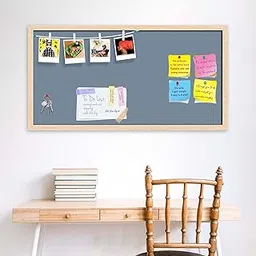 ArtzFolio Greys Family Light Slate Gray Colour | Bulletin Board Notice Pin Board | Vision Soft Board Combo with Thumb Push Pins & Sticky Notes | Natural Brown Frame | 30 x 15 inch (76 x 38 cms) image 1