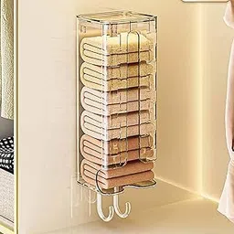 MosQuick® Vertical Innerwear Organiser for Wardrobe Towel Holder in Bathroom Self Adhesive Transparent Acrylic Underwear Organizer with Hooks Closet Organizers for Socks Underwear Ties Garbage Bags image 1