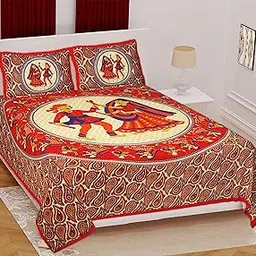 100% Cotton Rajasthani Jaipuri Traditional Floral India 160 TC Cotton Single BedSheet with 2 Pillow Covers (WTI-SNGL-1990)-picture-23