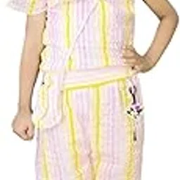 Girls' Striped Ruffle Jumpsuit, Cotton Summer Romper with Floral Embroidery-picture-56