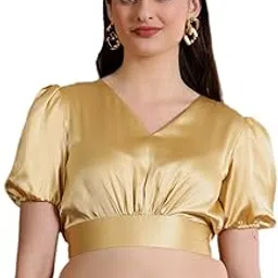 fr frolic rolic Frolic Rolic Golden Silk Blend V-Neck Puff Sleeves Blouse-picture-19