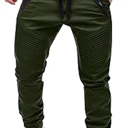 Men's Cotton Track Pants with Pintuck Thigh Patch & Show Zippers | Trendy Sweatpants with Elastic Waist, Drawstring & Cuffs | Ideal Casual Joggers for Gym, Running & Lounge-picture-32