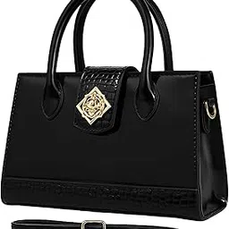 italish Luxe Collection Structured Hand Bag for Girls Women with Croc Texture Gold Hardware Leather Handbags for Women with Embellished Flap 24x16x9 cm-picture-11