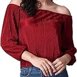popwings Casual Wrinkle Off Shoulder Crop Top for Women - Designer Stylish Western Full Sleeves-picture-48