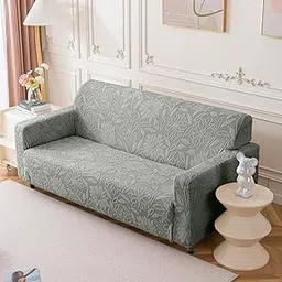 House of Quirk Universal Jacquard Waterproof Camellia Fabric Sofa Cover Soft Touching Cover for Couch Flexible Stretch Sofa Slipcover (Three Seater, Dark Grey)-picture-40