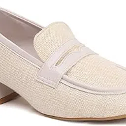 elle Women's Block Heel Loafers with Textile Finish and Penny Strap-picture-29