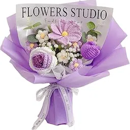 CALANDIS Crochet Flower Bouquet Knitted Bouquet for Party Graduation Gift Anniversary Purple | Home Dacor-picture-12