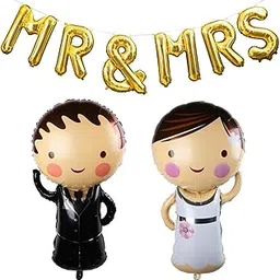 Party Propz MR & MRS Decoration - 3 Pcs Just Married Decorations | Mr and Mrs Balloons | Foil Balloons for Decorations | Anniversary Decoration Items | Multicolour (Foil)-picture-40