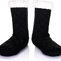 wevias Men's Fleece Lined Cozy Extra Thick Slipper Socks Winter Non-Slip Fuzzy Home Socks Christmas Gift Stockings-picture-58