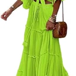 quecy Summer Fashion Two-Piece Set Deep V-Neck Top & Long Flared Skirt Green Co-ord Set for Women-picture-17