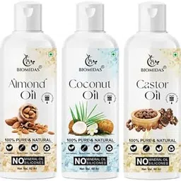 Biomidas 100% Pure Almond Oil & Coconut Oil & Castor Oil 60ML Combo (Pack Of 3)-picture-53