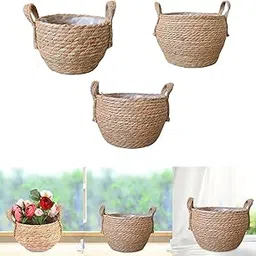 UJEAVETTE Flower Pot Cover Plant Basket Artificial Flowers Garden Woven Planter Basket 19x19x15cm-image-42