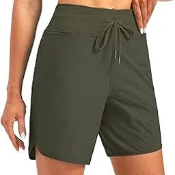 Women's 7" Quick Dry High Waisted Swim Board Shorts with Zipper Pockets UPF 50+ Beach Shorts for Women with Liner-image-3