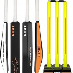 Bodyfit Shot Heavy Duty Plastic Premium Cricket Bat for Men, Women & Children | Lightweight| Full Size| | Hard Plastic Bat| Premium Yellow Cricket Wicket Set l 3 Stumps+2 Bails+1 Stand Set.(B-YO)-picture-17