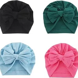 Black Green Blue Pink Turban Bow Cap for Baby Girl & Baby boy - Baby Cap Perfect for Photoshoot dayout Hospital Cap for Age 3 to 36 Months-picture-21