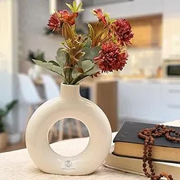 Metallicon Ceramic Ring Vase for Home Décor - 6 Inch Minimalist White Donut Vase, Modern Decorative Accent for Living Room, Office, or Bedroom-picture-10