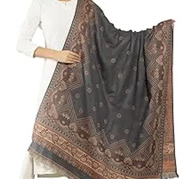Ravaiyaa - Attitude is everything Luxurious Wool Kashmiri Shawls Geometric Floral Pattern Wool Shawl Women Lager Stole 40x80 Inch (Grey)-image-62