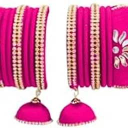 harshanvikaboutique| Silk Thread Ladies Trendy Designer| Bangles With Black Color| Set For Women's (Pink) (Pack of 26) (Size-2/10)-image-10
