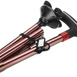 MCP Healthcare Foldable Walking Stick with LED Alarm Light and Name Card, 4 Sections Aluminum Alloy Elderly Walking Stick Guide Length Adjustable Bronze Blind Cane Crutch (Brown)-picture-28