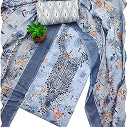 sanganee fashion Women's Cotton Printed Unstitched Salwar Suit Dress Material with Embroidered Dupatta, Neck Work image 1