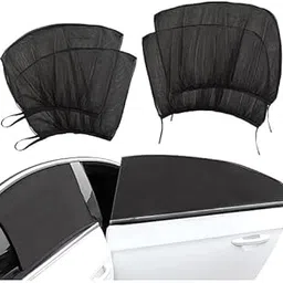KHEDU FAB® 4Pc's Car Window Sun Shade, Breathable Mesh Car Rear Front Side Window Shade Sunshade UV Protection for Baby Family Pet, Car Mosquito Net Curtains Fit for Most of Cars(Black)(Set of 1)-image-34