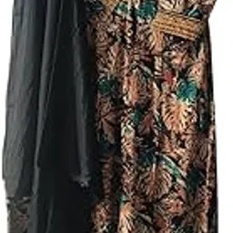 Women's Floral Print Anarkali Dress, Navy Blue with Embroidered Neckline, Traditional Ethnic Wear-picture-18