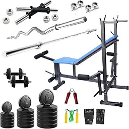 GoFiTPrO 52 KG Rubber Weight Home Gym WB with 8 in 1 Bench +5 Plain Rod + 3 Ft Curl Rod-picture-23