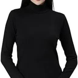 rocky fab Stylish Black Coloured Turtle Neck Cotton Ribbed Tees/Regular Fit T-Shirt/Tops with Full Sleeves for Women-picture-48