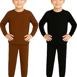 FAIQA Thermal Wear Set for Boys, Multicolor, Cotton Blend, Classic Fit, Long Sleeve Top and Pajama Set, Winter image 1