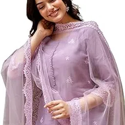 trendmalls Women's Art Silk Embroidery A line Kurta Pant with Dupatta Salwar Suit Set-picture-15